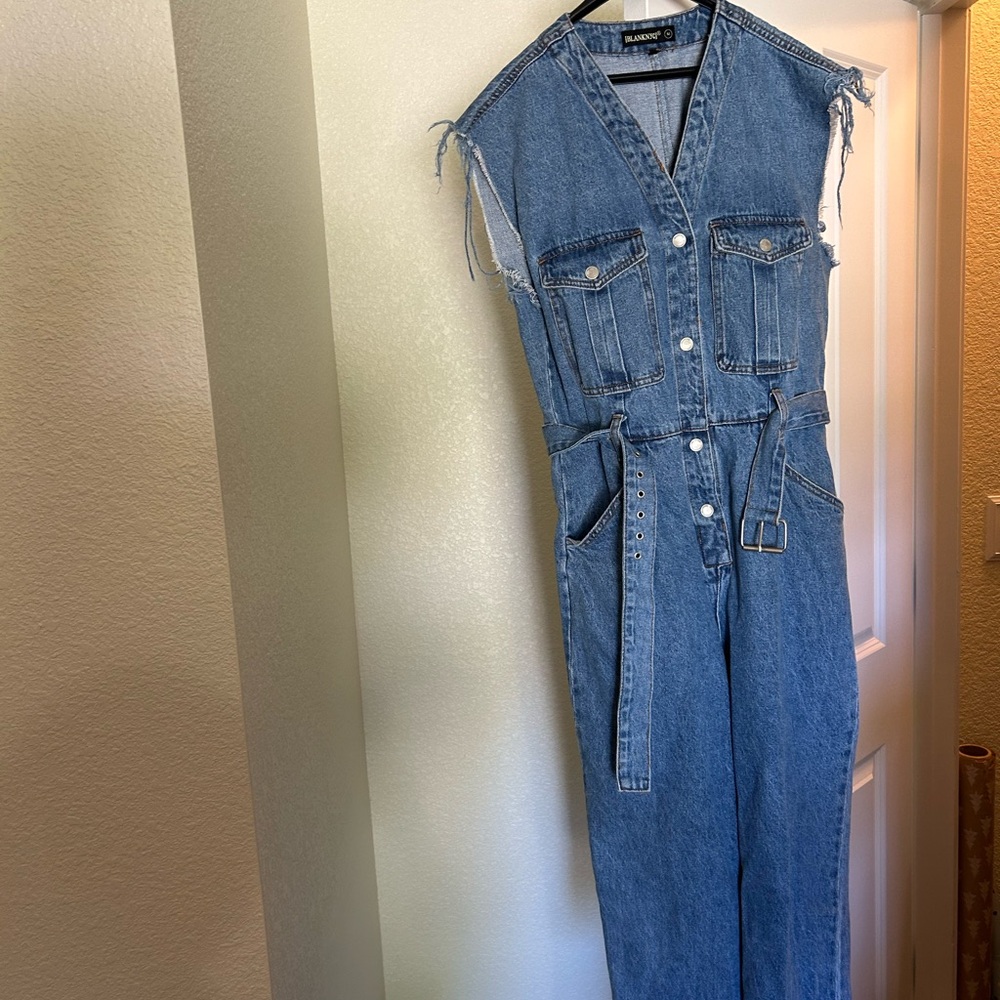 Blank NYC Frayed Blue Denim Overalls